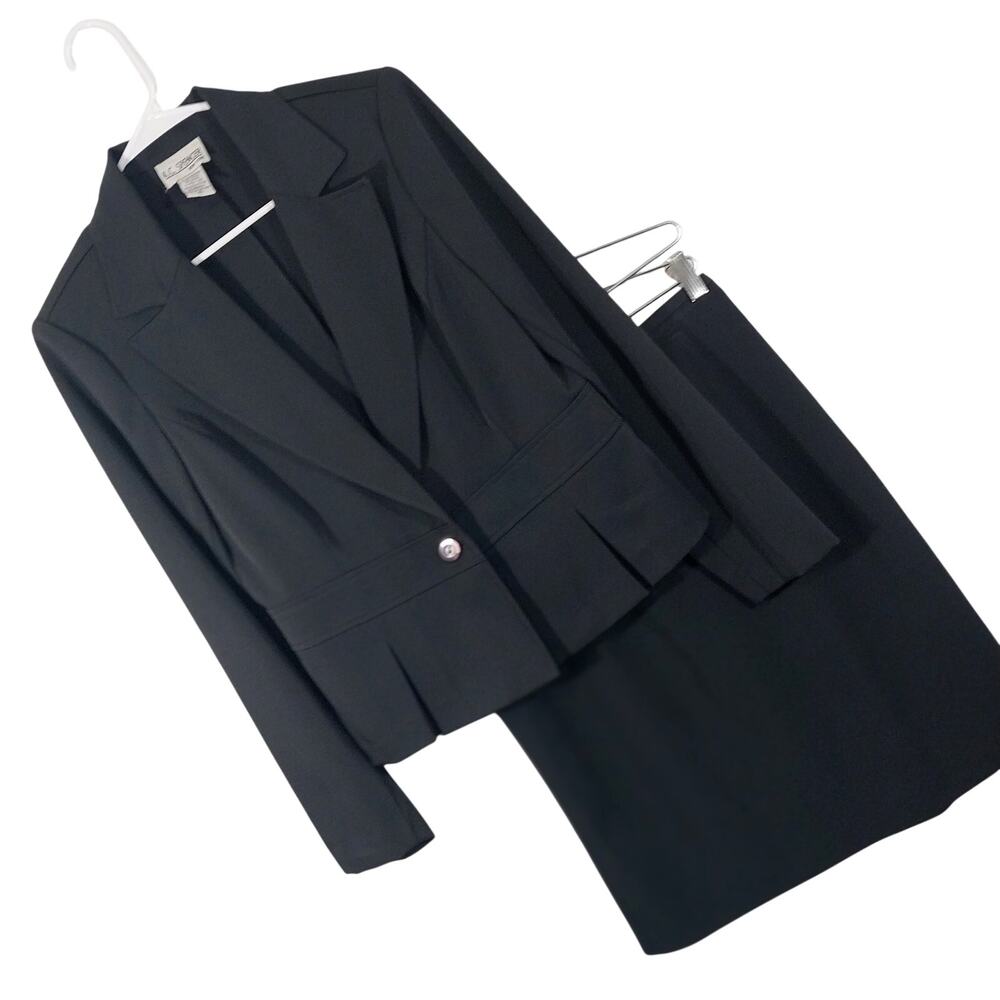 NWOT! K.C. SPENCER, NY! MUTED STEEL GRAY BLUE STRETCH LIGHTWEIGHT SKIRT SUIT! 10